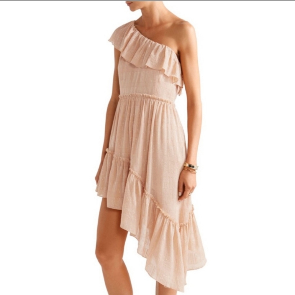 LoveShackFancy Silk One Shoulder Asymmetrical Dress